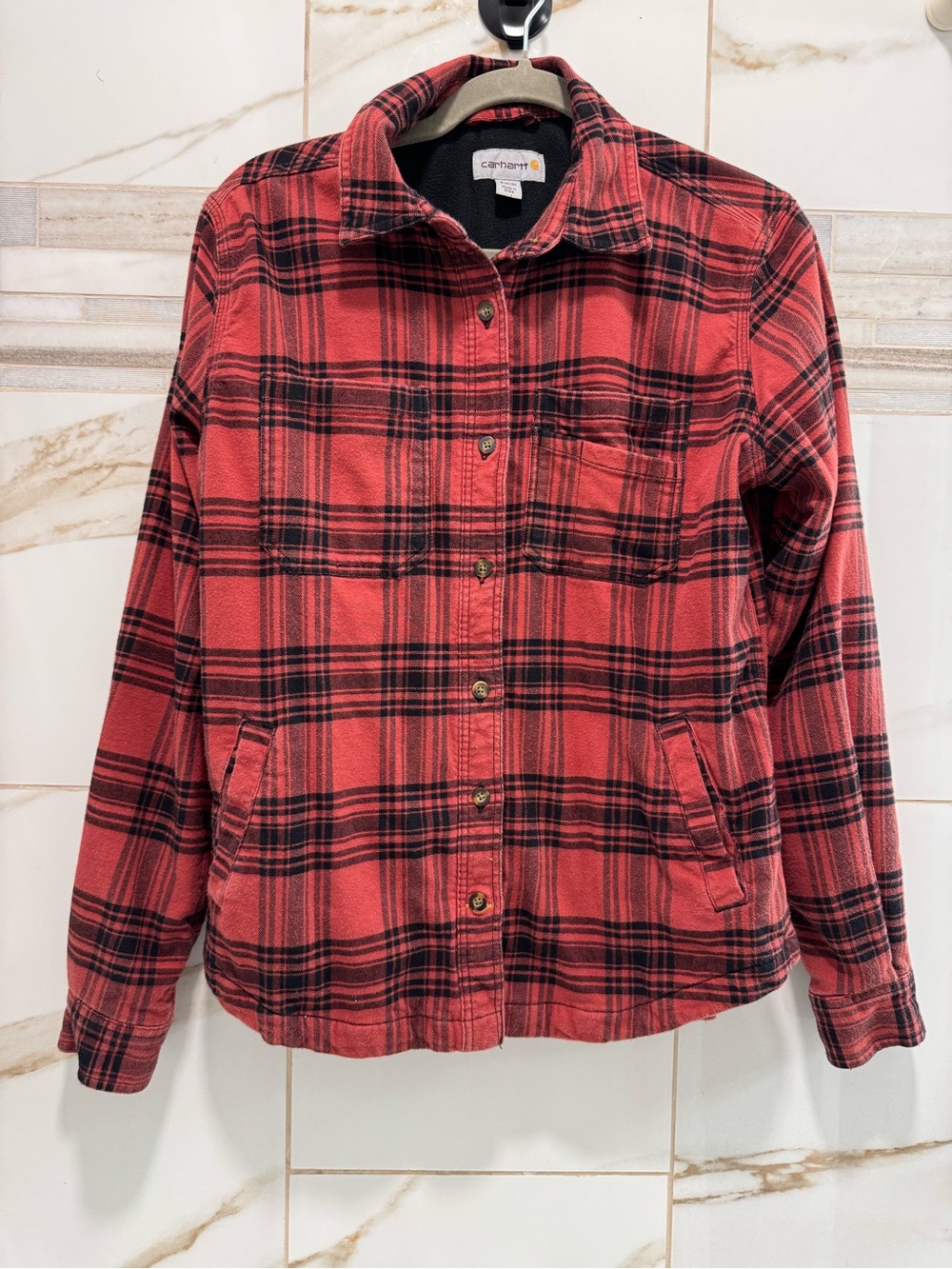 Carhartt Red and Black Plaid Button-Down Shirt Jacket size small (4-6) - Picture 3 of 12